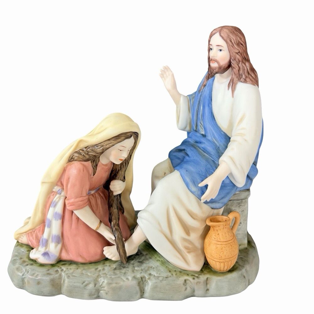 Home Interiors Jesus Tears of Repentance Figurine Porc 2001 7x4x7 Vtg Org Tag